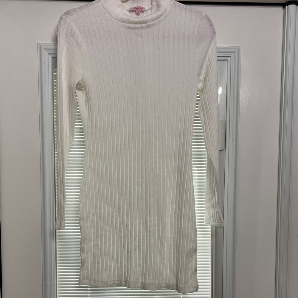 Pink Lily White Ribbed Mini Dress